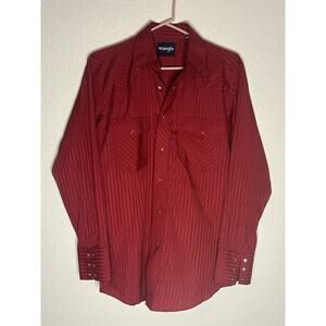 Wrangler Pearl Snap Western Shirt Men's S Red Long Sleeve Cowboy Vintage